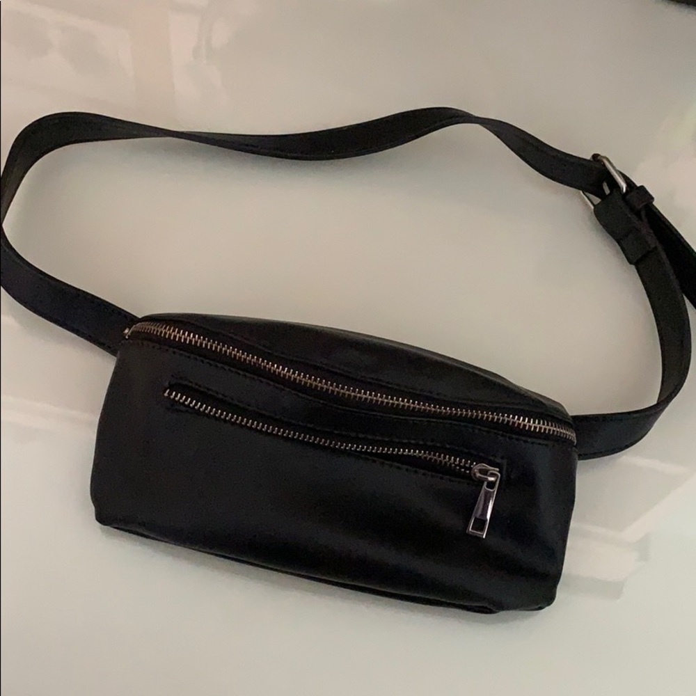 Black leather fanny pack